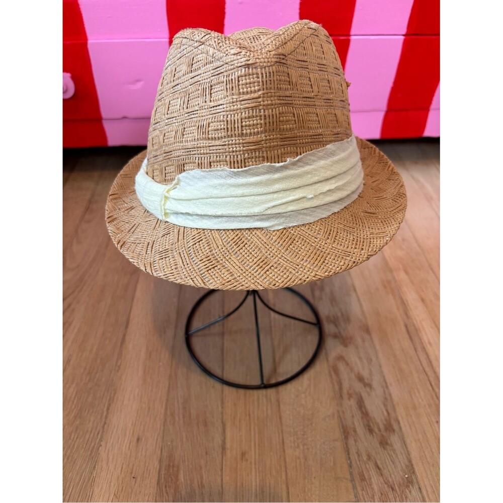 Scala Pronto Woven Straw Fedora Hat Beige Basket Weave Boho Summer Hat